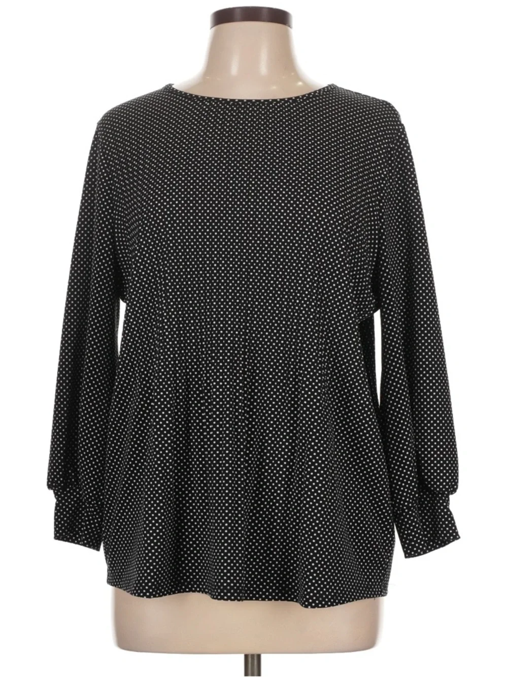 Adrianna Papell Women's Size XL Blouse Black White Gray Polka Dots Pleated